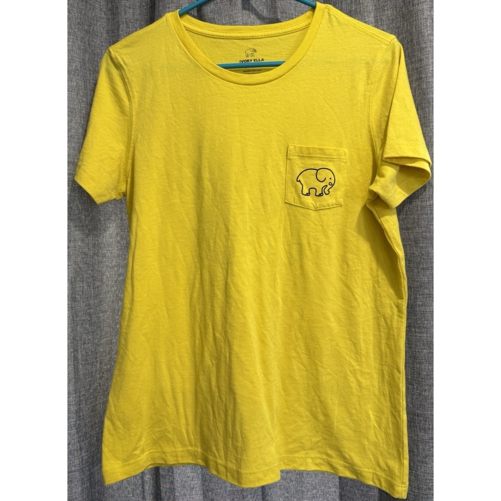 Ivory Ella Women's Medium bright Yellow Short Sleeve T Shirt With Pock Butterfly